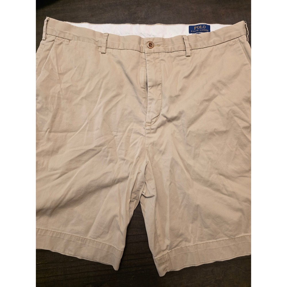 Polo Ralph Lauren Mens Tan Khaki Chino Shorts Size 38 Flat Front Cotton Twill